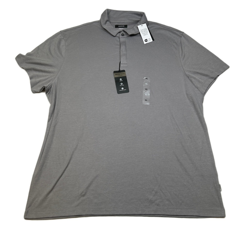 Alfani Alfa Tech Polo‎ Shirt Mens XL Storm Gray Stretch Easy Care NEW